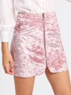 Romwe Zip Up Crushed Velvet Skirt