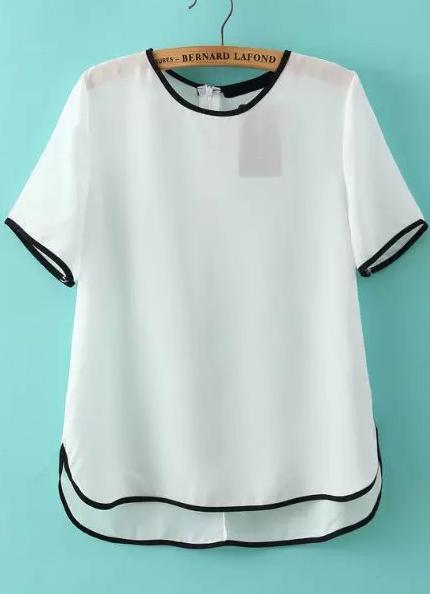 Romwe Contrast Edge Chiffon White Top
