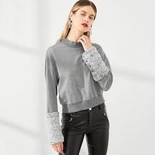 Romwe Faux Fur Cuff Mock Sweatshirt