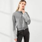 Romwe Faux Fur Cuff Mock Sweatshirt