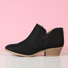 Romwe Stacked Block Heel Split Shaft Ankle Boots