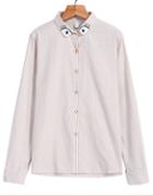 Romwe Eyes Embroidered Vertical Stripe Blouse