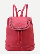 Romwe Red Pu Studded Drawstring Flap Backpack