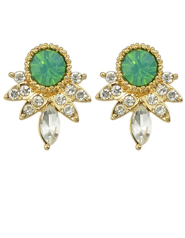 Romwe Green Rhinestone Small Stud Earrings