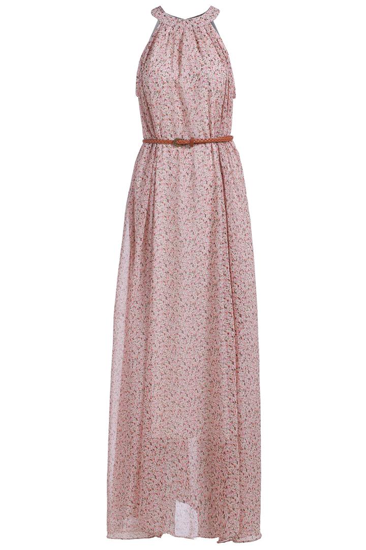 Romwe Off The Shoulder Floral Chiffon Maxi Dress