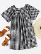 Romwe Square Neckline Gingham Print Dress