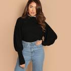 Romwe Contrast Tipping Frilled Neck Top
