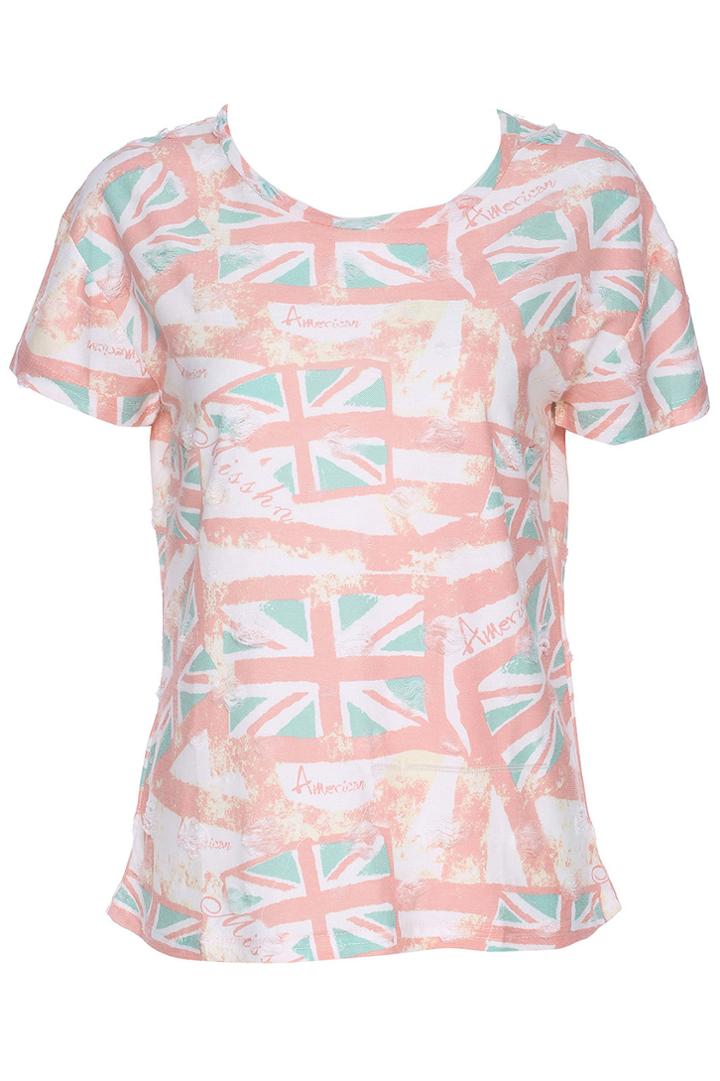 Romwe Romwe Uk Flag Print Pink Short-sleeved T-shirt