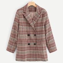 Romwe Double Breasted Plaid Print Blazer