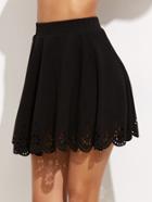Romwe Black Laser Cutout Scallop Hem Textured Skirt