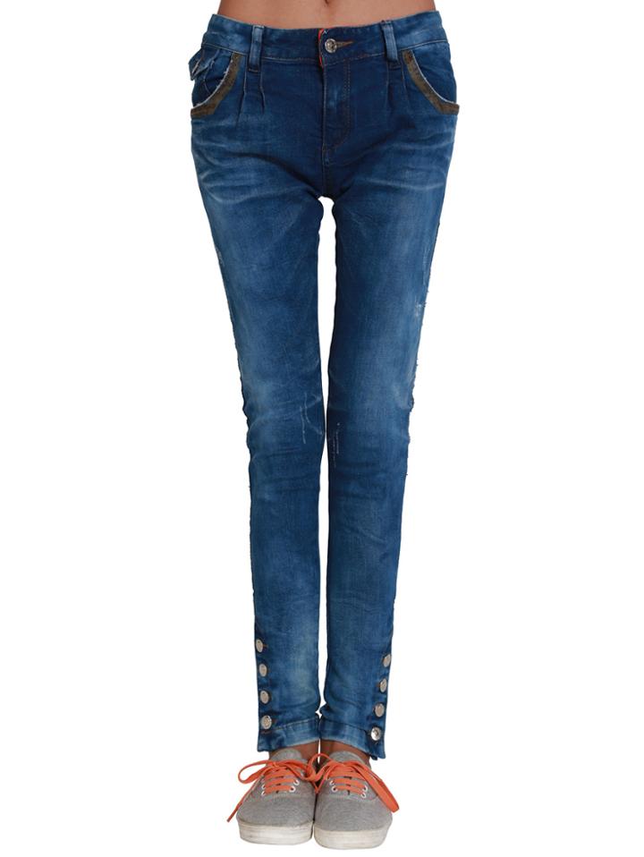 Romwe Buttons Embellished Denim Pant