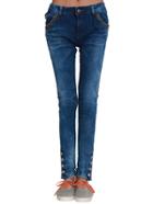 Romwe Buttons Embellished Denim Pant