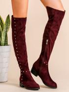 Romwe Burgundy Faux Suede Point Toe Knee Boots