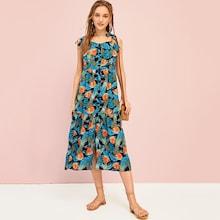 Romwe Fruit Print Shirred Cami Dress