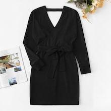 Romwe V-neck Self Tie Waist Dress