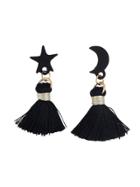 Romwe Black Color Moon Star Shape Thread Tassel Earrings