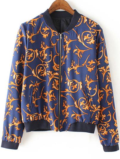 Romwe Contrast Collar Vintage Print Jacket