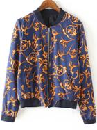 Romwe Contrast Collar Vintage Print Jacket