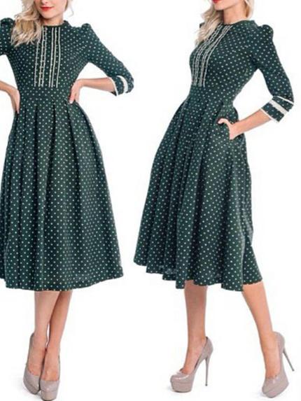 Romwe Round Neck Polka Dot Dress