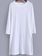 Romwe Raglan Sleeve Split White Tshirt Dress