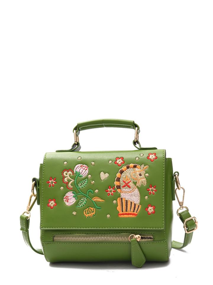 Romwe Cartoon Embroidered Satchel Bag