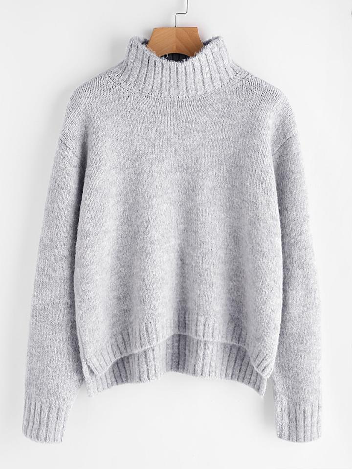 Romwe Marled Knit Stepped Hem Jumper