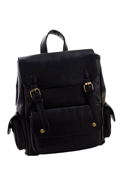 Romwe Double Buckles Retro Black Backpack