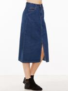 Romwe Blue Slit Front A Line Denim Skirt