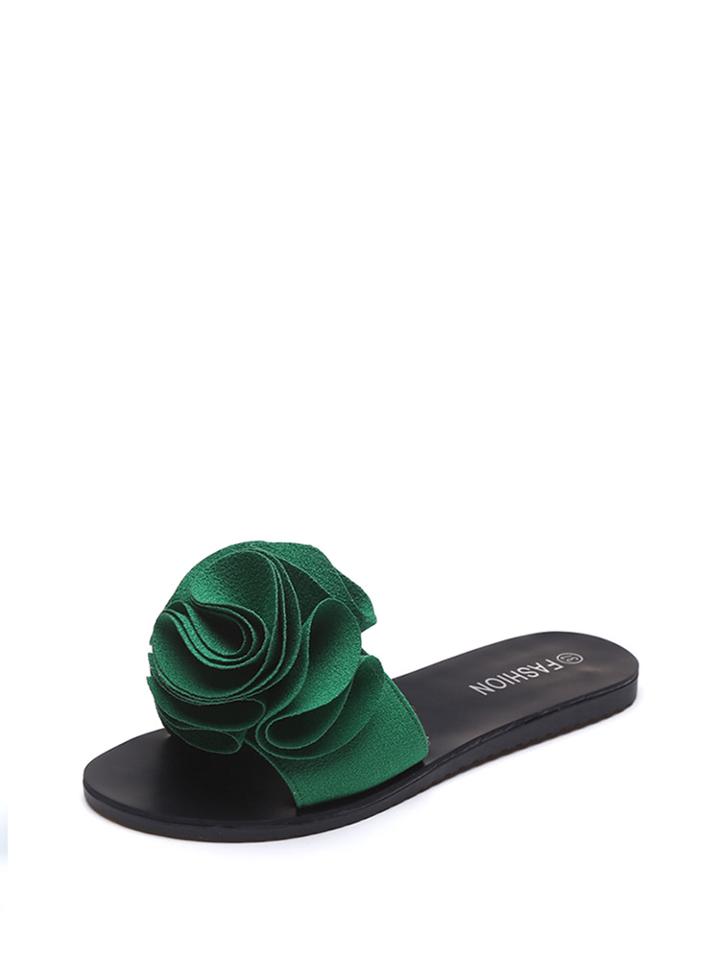 Romwe Flower Embellished Flat Sandals