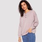 Romwe Button Front Heather Knit Pullover