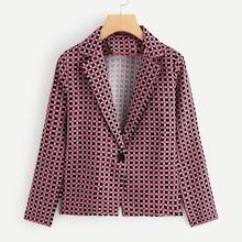 Romwe Plaid Single Button Notched Neck Blazer