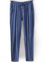 Romwe Drawstring With Pockets Royal Blue Pant