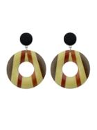 Romwe Stripe Vintage Style Wood Geometric Pattern Round Hanging Earrings
