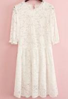 Romwe White Half Sleeve Lace Pleated Dress