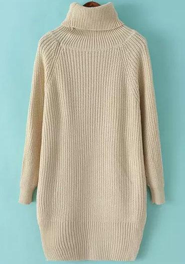 Romwe Split Hem Beige Knit Sweater