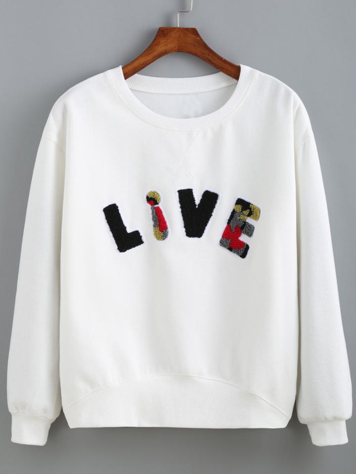 Romwe Letter Pattern Flocked Sweatshirt