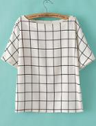 Romwe Batwing Plaid White Blouse