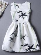 Romwe Bamboo Leaves Print Jacquard A-line Dress