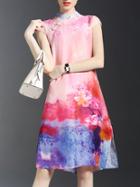 Romwe Pink Collar Ink Shift Dress