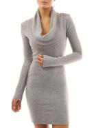 Romwe Turtleneck Long Sleeve Fitted Grey Dress
