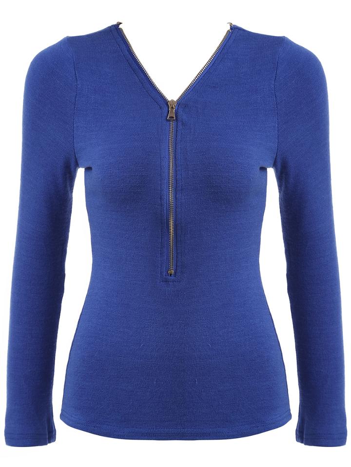 Romwe V Neck Zipper Slim Top