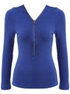 Romwe V Neck Zipper Slim Top