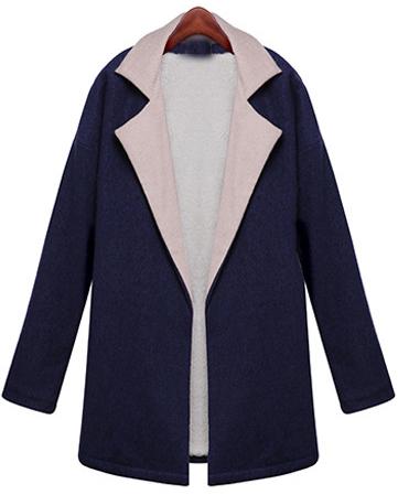 Romwe Lapel Woolen Royal Blue Coat