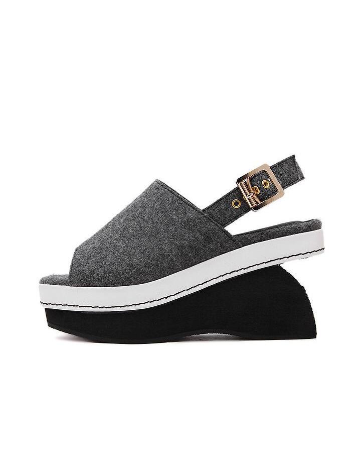 Romwe Grey High Vamp Peeptoe Wedge Sandals