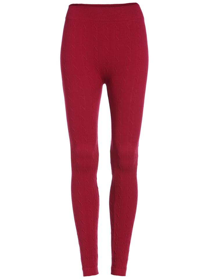 Romwe Elastic Waist Slim Maroon Leggings