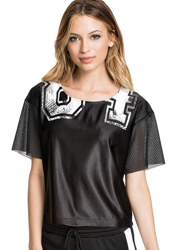 Romwe 84 Print Mesh Loose T-shirt