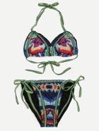 Romwe Multicolor Printed Tie Side Triangle Bikini Set