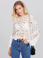 Romwe Hollow Out Flower Lace Top