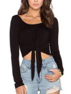 Romwe Scoop Neck Knotted Crop T-shirt