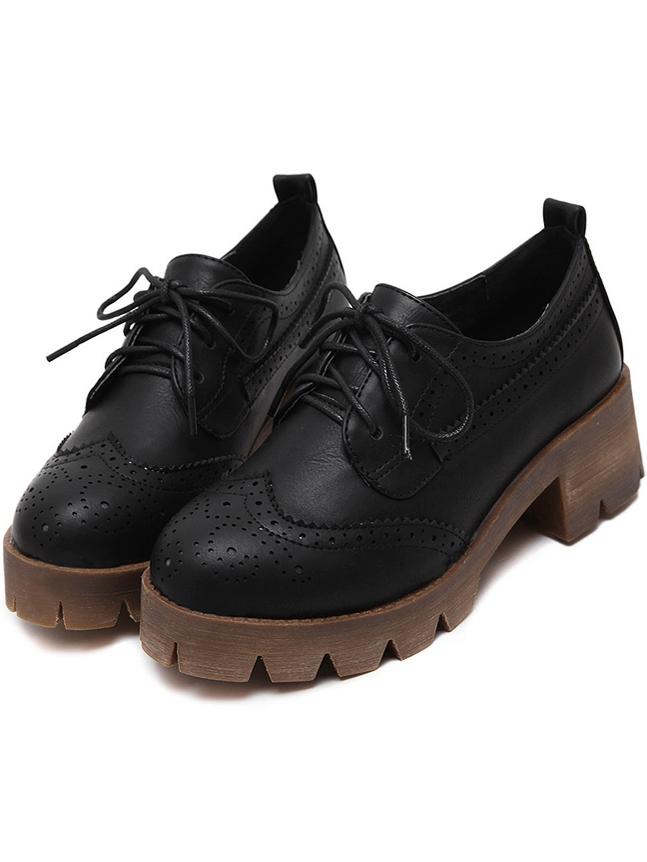 Romwe Black Round Toe Pierced Chunky Heel Ankle Boots